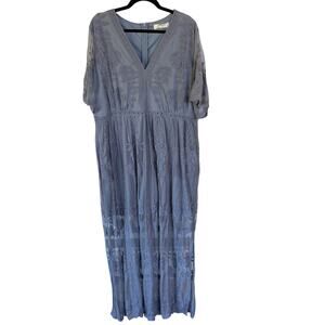 Lace Ethereal Formal Maxi Dress Bohemian V-Neck Wedding Guest Fairy Delicate 2X
